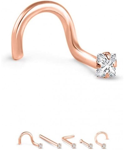 14k Rose Gold 1.5mm, 2mm, 2.5mm or 3mm Square CZ 22G 20G 18G Rose Gold Straight-1.5mm CZ-22G $15.96 Body Jewelry