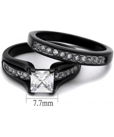 His and Her 3 Piece Black Stainless Steel and Titanium Wedding Engagement Ring Band Set Size Women's 06 Men's 09 $21.03 Sets