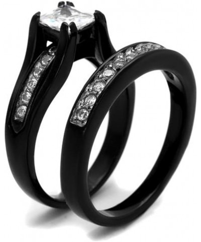 His and Her 3 Piece Black Stainless Steel and Titanium Wedding Engagement Ring Band Set Size Women's 06 Men's 09 $21.03 Sets