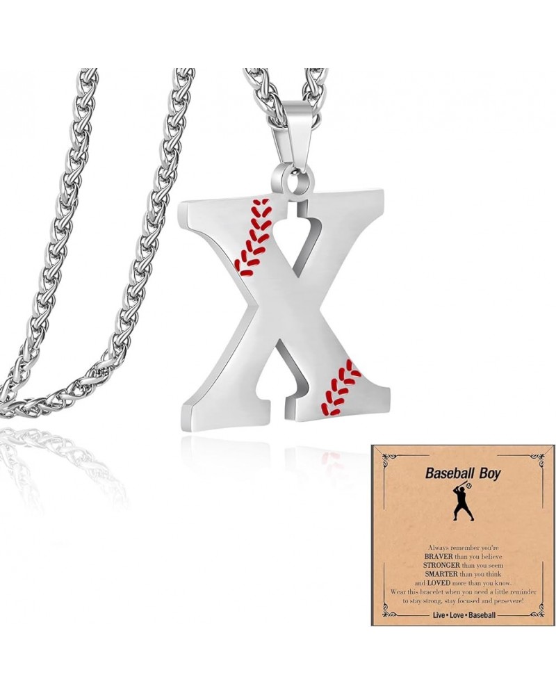 Baseball Initial Letter Necklace for Teen Boy, Stainless Steel Pendant Accessories Sport Charm Necklaces Personalized A-Z Let...