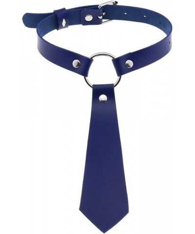 Punk Necktie Choker PU Leather Collar Metal Ring Gothic Necklace Neck Accessories Adjustable size Royal Blue $9.27 Necklaces