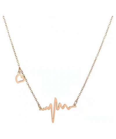 Simple Gold Note Beating Heart Heart Frequency Clavicle Necklace Pendant Heartbeat Necklace $20.27 Necklaces