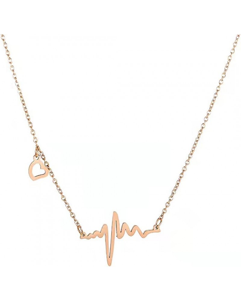 Simple Gold Note Beating Heart Heart Frequency Clavicle Necklace Pendant Heartbeat Necklace $20.27 Necklaces