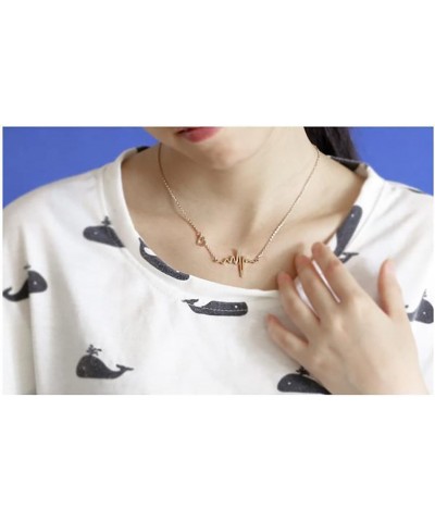 Simple Gold Note Beating Heart Heart Frequency Clavicle Necklace Pendant Heartbeat Necklace $20.27 Necklaces