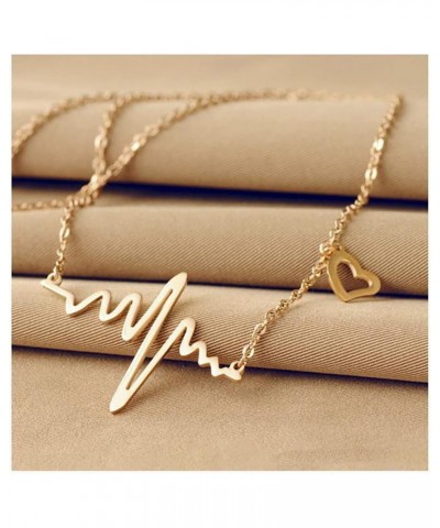 Simple Gold Note Beating Heart Heart Frequency Clavicle Necklace Pendant Heartbeat Necklace $20.27 Necklaces