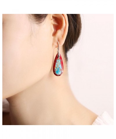 Natural Healing Stone Waterdrop Earrings Crystal Birthstone Dangle Drop Earrings Red $10.02 Earrings