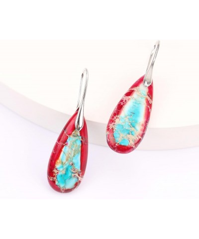 Natural Healing Stone Waterdrop Earrings Crystal Birthstone Dangle Drop Earrings Red $10.02 Earrings