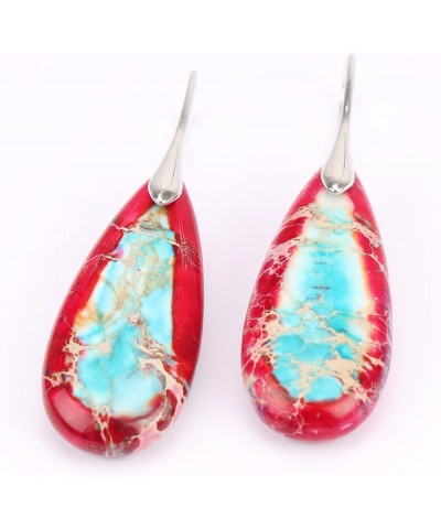 Natural Healing Stone Waterdrop Earrings Crystal Birthstone Dangle Drop Earrings Red $10.02 Earrings