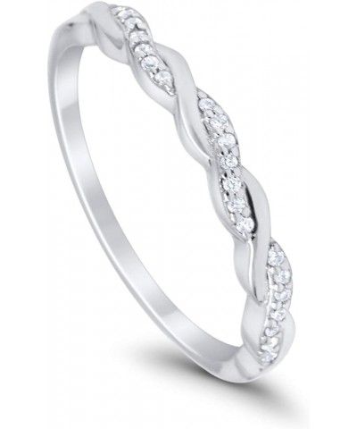 Half Eternity Infinity Twisted Band Ring Round Simulated Cubic Zirconia 925 Sterling Silver Simulated CZ $12.00 Rings