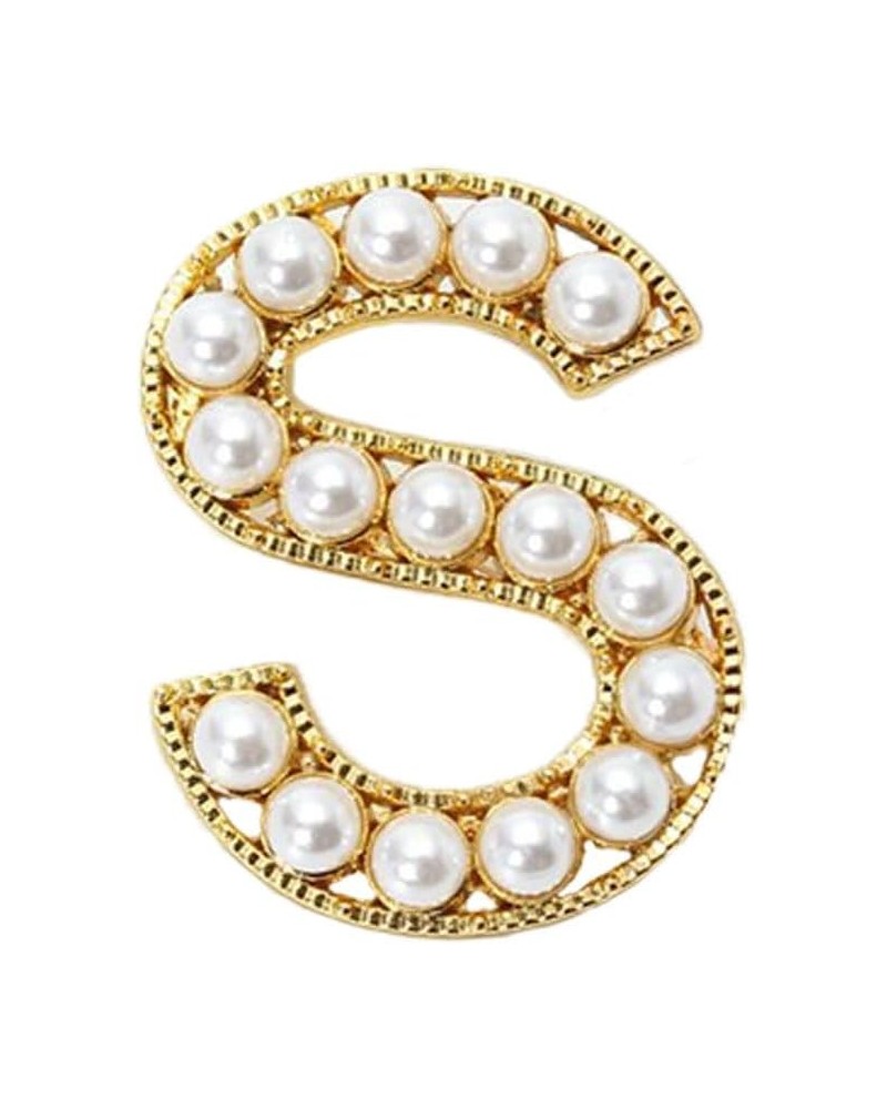 A-Z Letter Brooch Pin Gold Plated Faux Pearl Initial Lapel Pin White Pearl Capital Letter Safty Pin for Women Girls Clothing ...