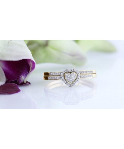 0.23 Carat (ctw) Round White Diamond Heart Shaped Engagement Ring Set for Women in 925 Sterling Silver 9.5 Yellow Plated Ster...