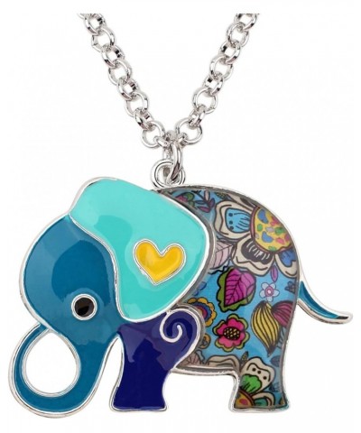 Enamel Alloy Cute Elephant Necklace Animals Pendant Novelty Jewelry Gifts for Women Girls Charms Blue $8.31 Necklaces