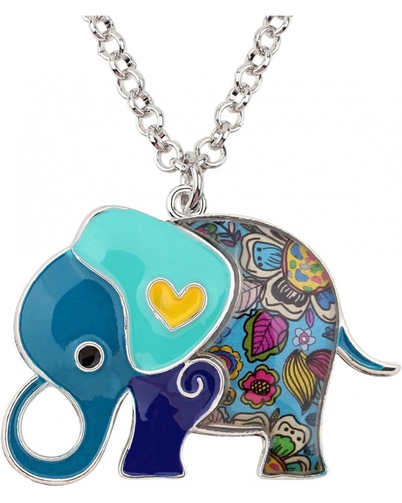 Enamel Alloy Cute Elephant Necklace Animals Pendant Novelty Jewelry Gifts for Women Girls Charms Blue $8.31 Necklaces