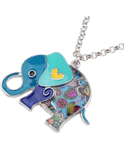 Enamel Alloy Cute Elephant Necklace Animals Pendant Novelty Jewelry Gifts for Women Girls Charms Blue $8.31 Necklaces