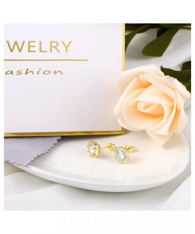 3 Pairs Gold Stud Earrings Set for Women Halo Round Square Heart Studs Faux Diamond Stud Earrings Gold $11.21 Earrings