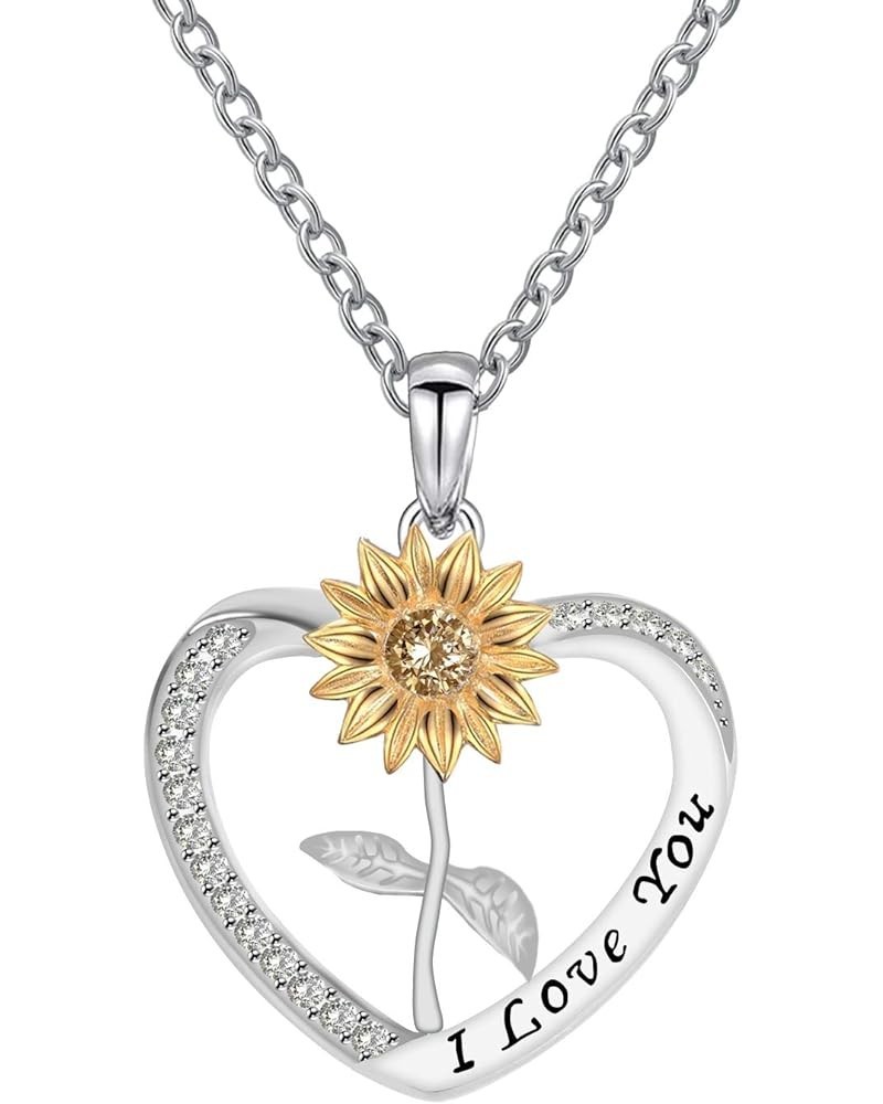 You are my Sunshine Engraved Necklace Heart Sunflower Necklace Jewelry for Mom Women Girls Customized Engraved Personalized I...