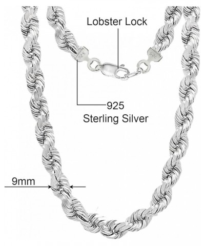 925 Sterling Silver 9MM Hollow Italian Rope Diamond Cut Twist Link Chain Necklace for Men & Women Comes with Gift Box- Made i...