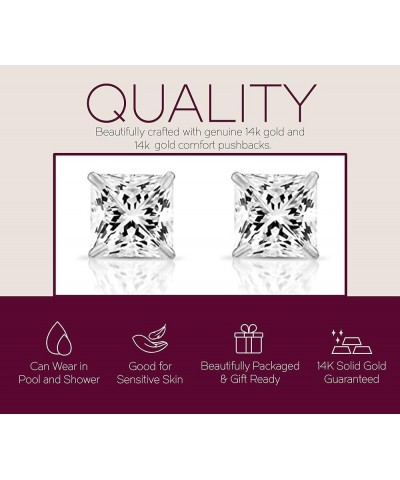 Solid 14k White Gold Solitaire Square Princess-cut CZ Stud Earrings with Screw-back 3mm $21.84 Earrings