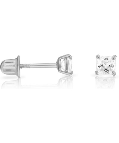 Solid 14k White Gold Solitaire Square Princess-cut CZ Stud Earrings with Screw-back 3mm $21.84 Earrings