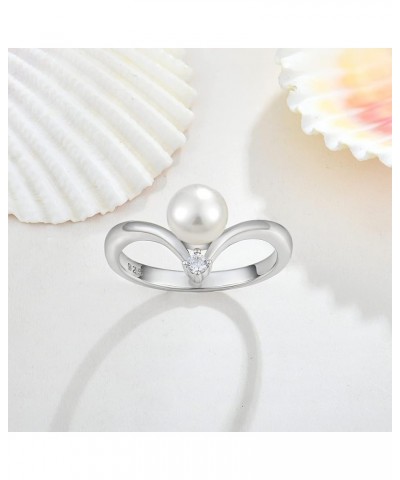 Pearl Rings for Women Sterling Silver,7mm Pearl Cubic Zirconia Rings Band Engagement Rings for Women size 5-10 7mm pearl-styl...