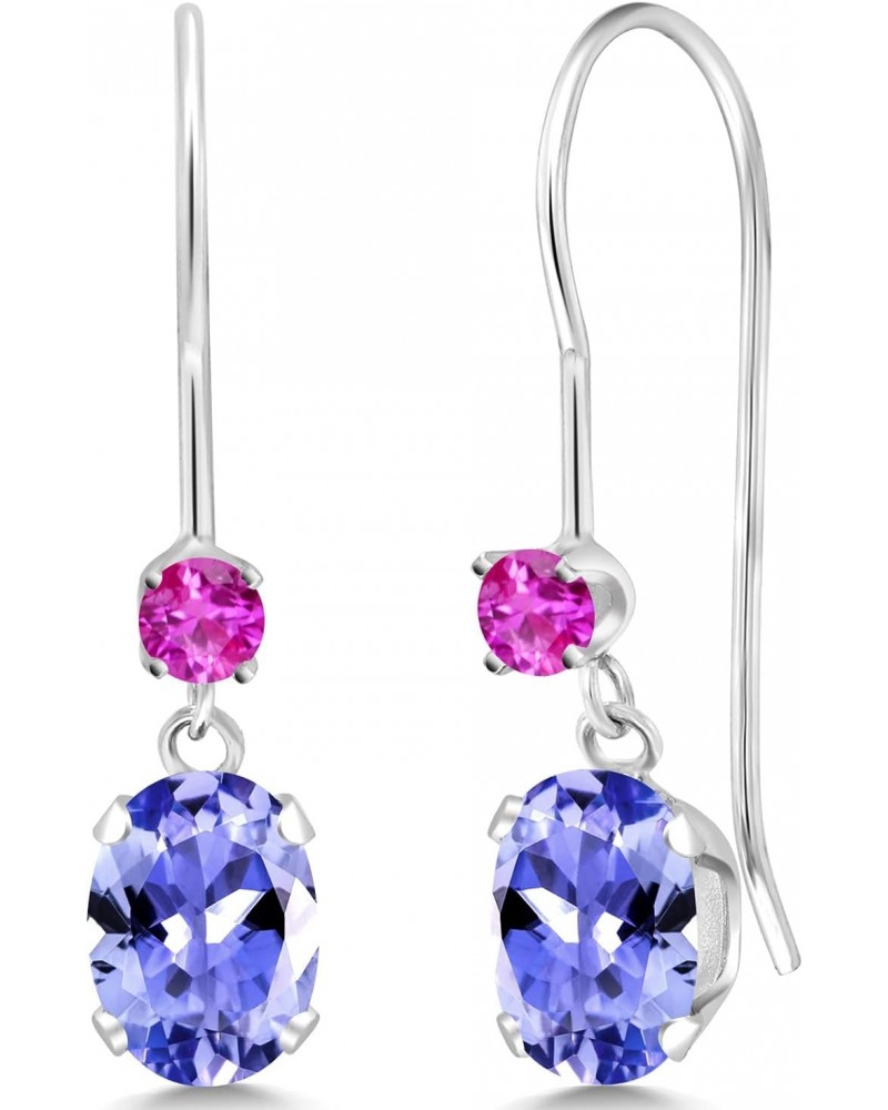 14K White Gold Blue Tanzanite and Pink Sapphire French Wire Dangle Earrings For Women (1.06 Cttw, Gemstone December Birthston...