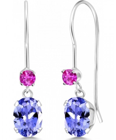 14K White Gold Blue Tanzanite and Pink Sapphire French Wire Dangle Earrings For Women (1.06 Cttw, Gemstone December Birthston...