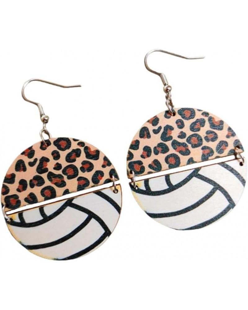 Wooden Football Soccer Baseball Basketball Volleyball Leopard Print Earrings Boho Sports Game Teardrop Heart Round Shape Drop...