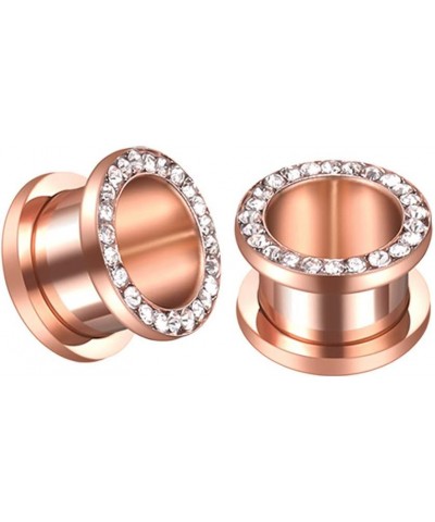 Rose Gold Plated Crystal Rhinestones CZ Ear Tunnels Plugs Expander Gauges Stretcher Earrings Screw Stainless Steel Piercing B...