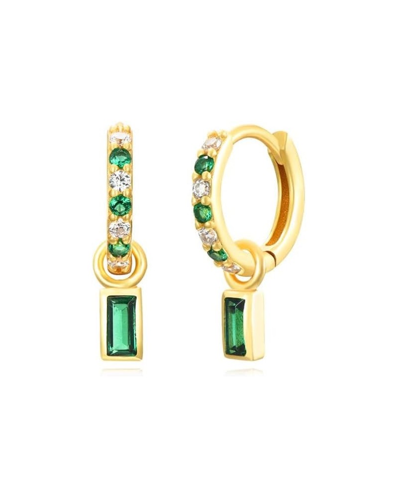 Small Gold Huggie Hoop Earrings For Women Emerald Green Earrings With Green Heart Drop Gold Plated Hoop Earrings Hypoallergen...