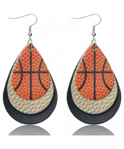 Leather Sports Game Earrings Teardrop Ball Faux Leather Dangle Earrings 3 Layer Baseball Basketball Football Earrings Sports ...