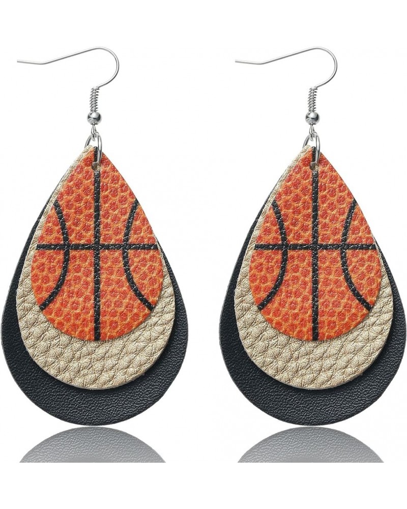 Leather Sports Game Earrings Teardrop Ball Faux Leather Dangle Earrings 3 Layer Baseball Basketball Football Earrings Sports ...