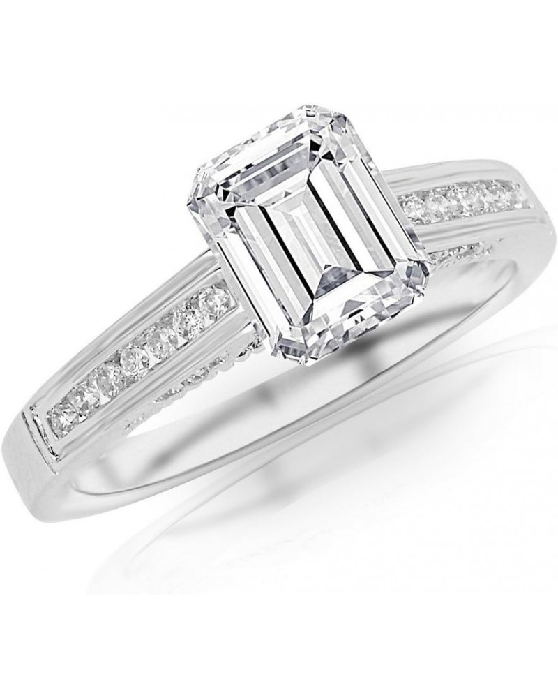 14K White Gold 3.25 Carat LAB GROWN DIAMOND Channel Set Round Emerald Cut Diamond Engagement Ring (G-H Color VS1-VS2 Clarity ...