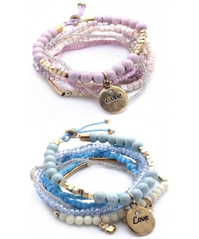 Boho Letter LOVE Coin Stackable Bead layering Strand Statement Bracelets Bohemian Multilayer Stretch Charm Bracelets for Wome...