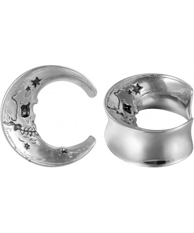 1 Pair Moon Style Ear Tunnels Flesh Plugs Piercing Earrings Stainless Steel Skull Ear Gauges 00g to 1 inch. Silver 5/8"(16mm)...