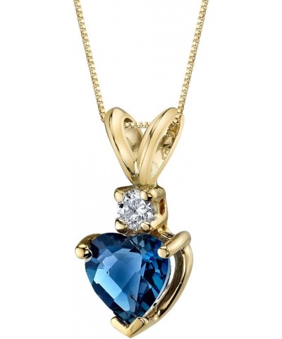 London Blue Topaz and Diamond Pendant in 14K Yellow Gold, Genuine Gemstone Heart Shape Solitaire, 6mm, 1 Carat total $69.72 N...