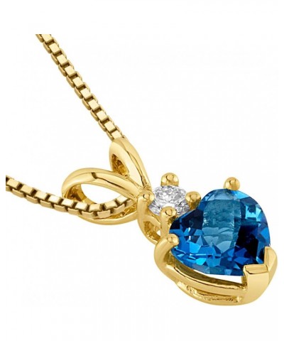 London Blue Topaz and Diamond Pendant in 14K Yellow Gold, Genuine Gemstone Heart Shape Solitaire, 6mm, 1 Carat total $69.72 N...