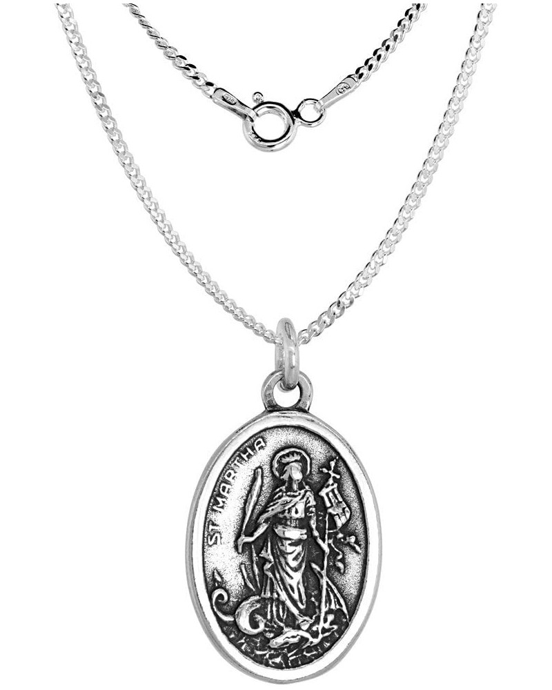 Sterling Silver St Martha Medal Necklace Oxidized finish Oval 1.8mm Chain 16-inch $22.19 Necklaces