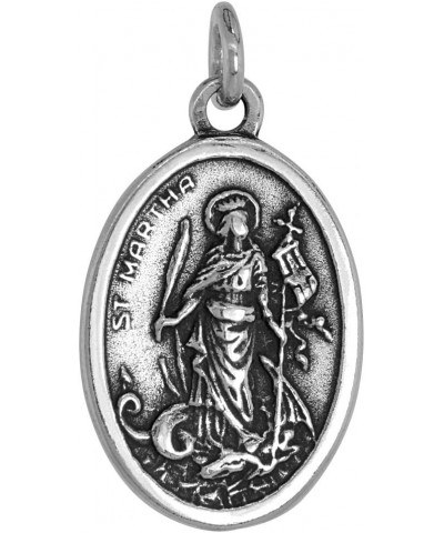 Sterling Silver St Martha Medal Necklace Oxidized finish Oval 1.8mm Chain 16-inch $22.19 Necklaces