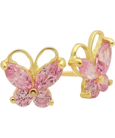 14K Yellow Gold Marquise CZ Butterfly Screwback Stud Earrings (Choice of Colors) Pink $23.73 Earrings