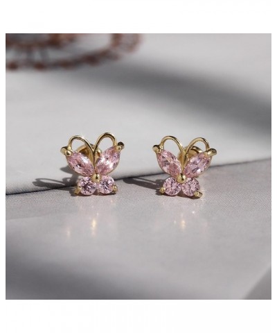 14K Yellow Gold Marquise CZ Butterfly Screwback Stud Earrings (Choice of Colors) Pink $23.73 Earrings