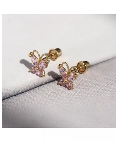 14K Yellow Gold Marquise CZ Butterfly Screwback Stud Earrings (Choice of Colors) Pink $23.73 Earrings