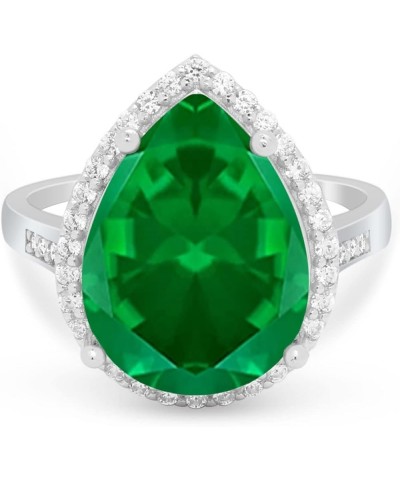 Teardrop Cocktail Wedding Engagement Bridal Ring Pear Round Cubic Zirconia 925 Sterling Silver Simulated Green Emerald CZ $16...