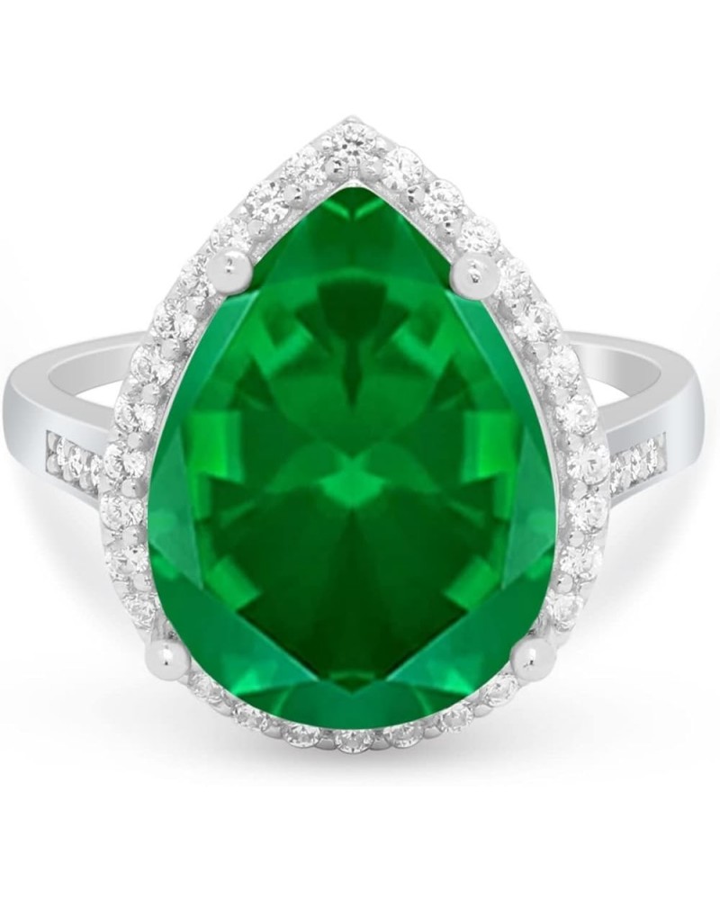 Teardrop Cocktail Wedding Engagement Bridal Ring Pear Round Cubic Zirconia 925 Sterling Silver Simulated Green Emerald CZ $16...