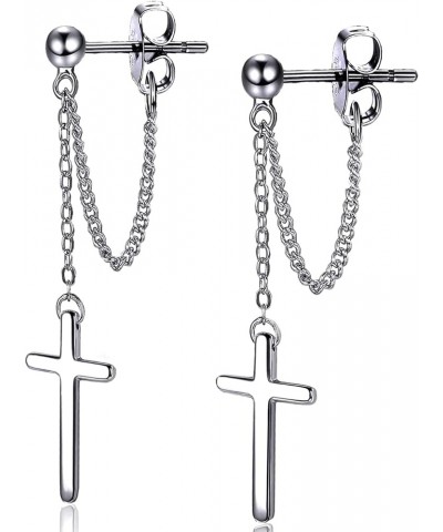 Cross Earrings Dangle Drop Chain Earring for Women Girls Punk Goth Ball Dangling Chain Stud Earrings Silver $7.83 Earrings