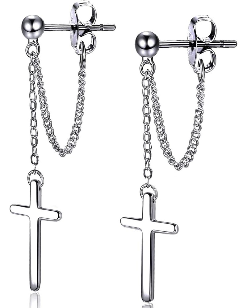 Cross Earrings Dangle Drop Chain Earring for Women Girls Punk Goth Ball Dangling Chain Stud Earrings Silver $7.83 Earrings