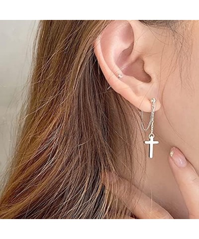 Cross Earrings Dangle Drop Chain Earring for Women Girls Punk Goth Ball Dangling Chain Stud Earrings Silver $7.83 Earrings