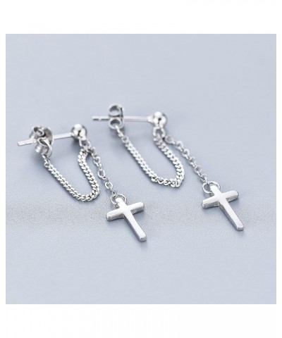 Cross Earrings Dangle Drop Chain Earring for Women Girls Punk Goth Ball Dangling Chain Stud Earrings Silver $7.83 Earrings