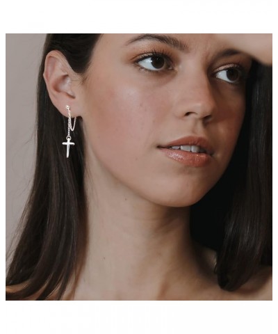 Cross Earrings Dangle Drop Chain Earring for Women Girls Punk Goth Ball Dangling Chain Stud Earrings Silver $7.83 Earrings