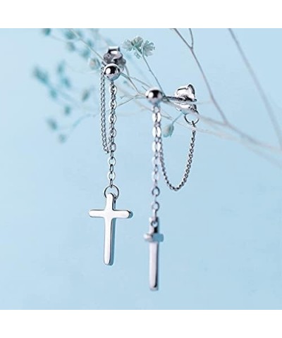 Cross Earrings Dangle Drop Chain Earring for Women Girls Punk Goth Ball Dangling Chain Stud Earrings Silver $7.83 Earrings