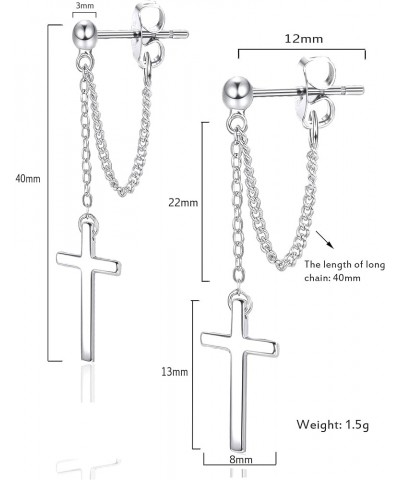 Cross Earrings Dangle Drop Chain Earring for Women Girls Punk Goth Ball Dangling Chain Stud Earrings Silver $7.83 Earrings